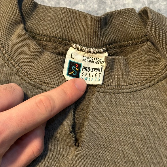 Vintage Earth Tone Olive Green Crewneck Sweatshirt Pro Spirit Mens L Made in USA - Picture 4 of 6